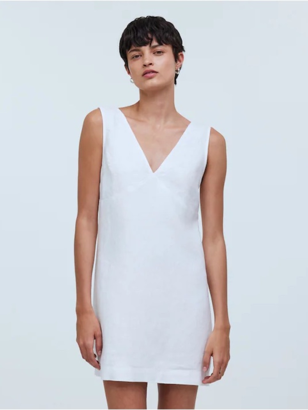 Madewell White V-Neck Sleeveless Mini Dress